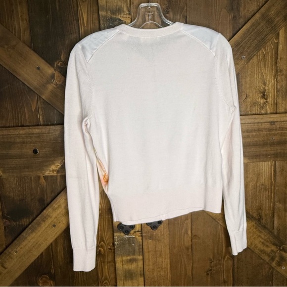 TED BAKER Mixed Media Silky Front Floral Pale Pink Cardigan Sweater Sz 1 (0-2) - Picture 8 of 13